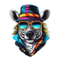 watercolor zebra fursona wearing sunglasses . AI Generated png