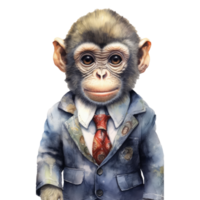 watercolour monkey dressed in clothes . AI Generated png