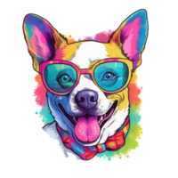 aquarelle chien portant des lunettes de soleil . ai généré png