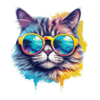 aquarelle chat portant des lunettes de soleil . ai généré png