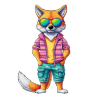 watercolor Fox wearing sunglasses . AI Generated png