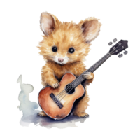 watercolor baby animal playing guitar . AI Generated png