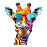 aguarela girafa vestindo oculos de sol . ai gerado png