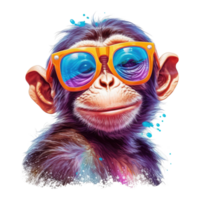 watercolor monkey wearing sunglasses . AI Generated png