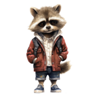 watercolour racoon dressed in clothes . AI Generated png