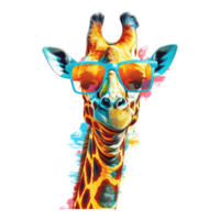 aquarelle girafe portant des lunettes de soleil . ai généré png