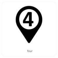 cuatro y ubicación icono concepto vector