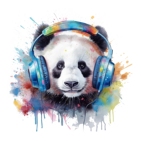 watercolor panda wearing headphones . AI Generated png