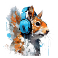 watercolor Squirrel wearing headphones . AI Generated png