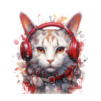 aquarelle chat portant écouteurs . ai généré png