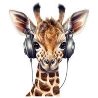 acquerello giraffa indossare cuffie . ai generato png