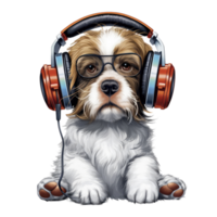 aquarelle chien portant écouteurs . ai généré png