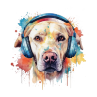 watercolor labrador retriever dog wearing headphones . AI Generated png