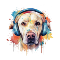 acuarela Labrador perdiguero perro vistiendo auriculares . ai generado png