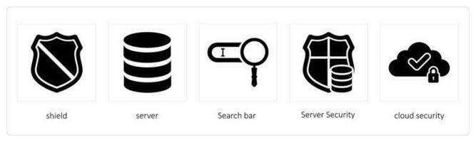 shield, server, search bar and server security vector