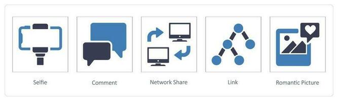 selfie, comment and network share vector
