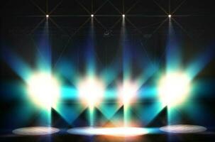 Bright beams of light from stage lights on a dark background. photo