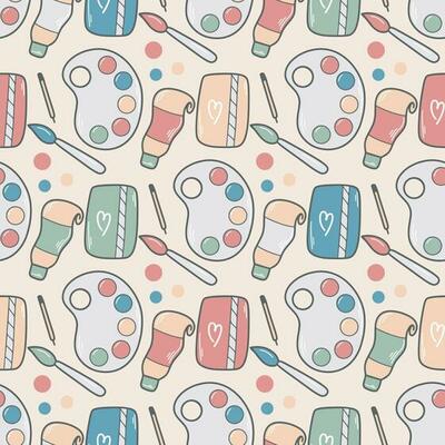 Hand drawn artistic set seamless pattern