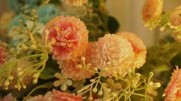 close-up of floral decoration on wedding day in slow motion. video