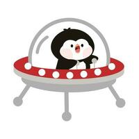 Cute penguin in spaceship cartoon vector