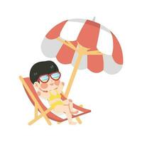 Kid girl Relax Sit on a beach chair vector