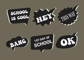 Back to School in comic speech bubbles, pop art style. Education concept. Comic dialog cloud, space cartoon. Set memphis school comic bubble halftone dot. Creative idea conversation explosion balloon vector