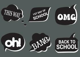 Back to School in comic speech bubbles, pop art style. Education concept. Comic dialog cloud, space cartoon. Set memphis school comic bubble halftone dot. Creative idea conversation explosion balloon vector