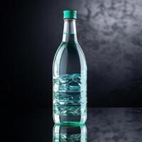 Front view of a bottle of mineral water on black background photo
