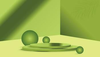 Green Background with Abstract 3D Pedestal and Balls - Aesthetic 3D Rendering vector