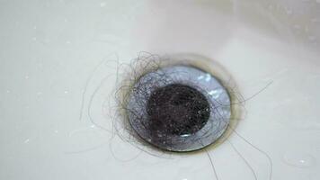 a close up of a sink with hair in it video