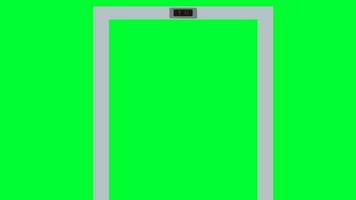 elevador porta aberto e fechadas verde tela animação. elevador cabine passageiro lift transporte chão para chão escritório prédio. esperando elevador esvaziar lobby corredor corredor, chão indicador digit. video