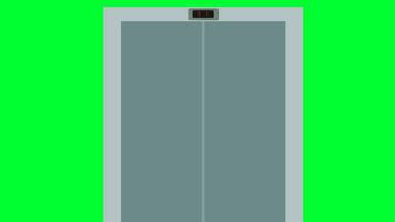 Aufzug Tür öffnen und geschlossen Grün Bildschirm Animation. Aufzug Kabine Passagier Aufzug Transport Fußboden zu Fußboden Büro Gebäude. warten Aufzug leeren Empfangshalle Flur Gang, Fußboden Indikator Ziffer. video