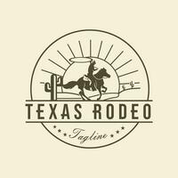 Cowboy horse silhouette rodeo texas Vintage Retro Western Country Stamp Emblem Logo design template vector