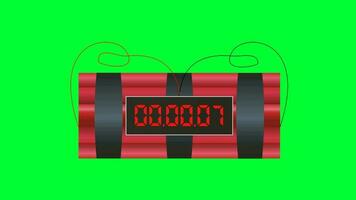 Timebomb with digital clock timer countdown animation on Green screen. Cartoon Bomb Military Detonate Weapon equipment. Tnt Time Bomb Dynamite sticks lethal weapon, military Terrorist threat concept. video