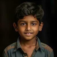 cute young indian boy smiling on black background photo