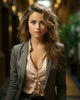 gorgeous young woman in a grey blazer photo