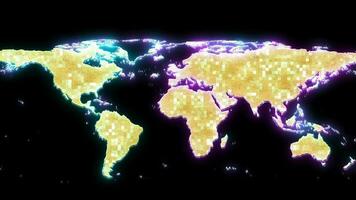 mille numérique minuscule lumière global carte or terre sur thr noir écran video