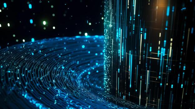 Blue abstract background with lines and dots in the middle of the image. photo