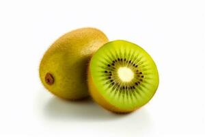 kiwi cortar en medio sentado en parte superior de blanco mostrador cima. generativo ai foto