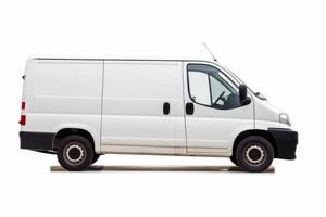 White van is parked in white area with no one around it. photo