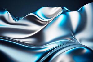Close up view of blue and silver fabric with wavy pattern. photo