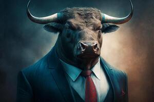 bull in suit with horns on it's head. photo
