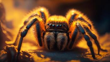Close up of spider sitting on the ground. photo