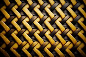Close up of woven material with black and yellow color scheme. photo