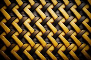 Close up of woven material with black and yellow color scheme. Generative AI photo