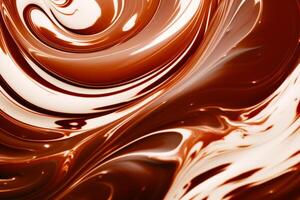 Close up view of chocolate swirls on white and brown background. Generative AI photo