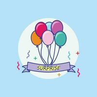 Surprise Illustration with Helium Balloons. Flat Cartoon Style Vector Design. Surprise Word Concepts Banner.