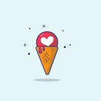 Cute Love React Melting Cone Ice Cream Vector Illustration. Flat Cartoon Style Design for T Shirt