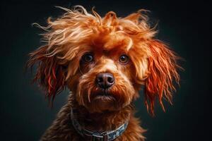 cerca arriba de perros cara con pelo soplo en el viento. generativo ai foto