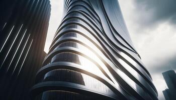 muy alto edificio con lote de ventanas en es lado. generativo ai foto